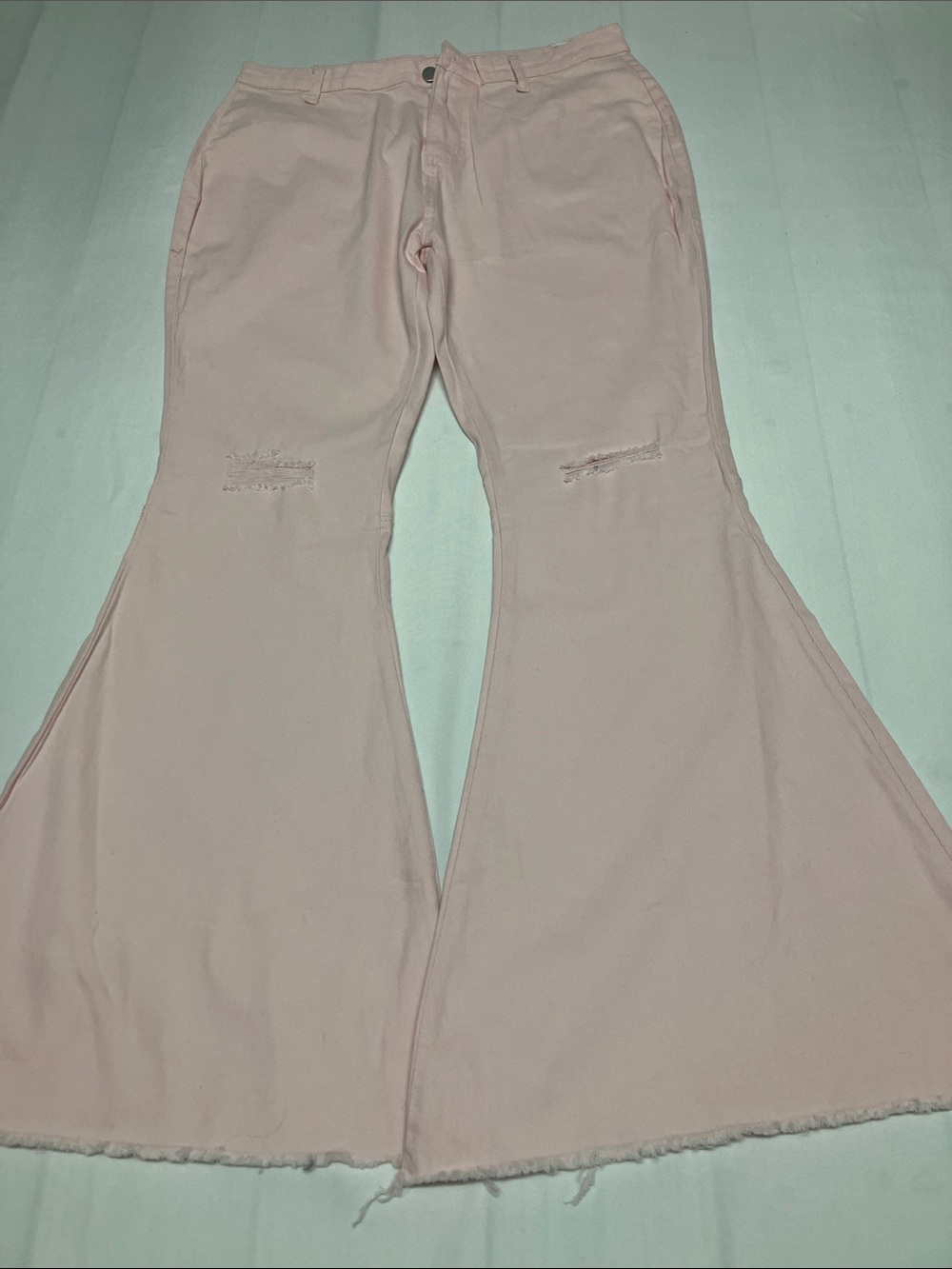Pale Pink Flared Distressed Jeans